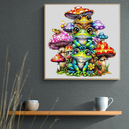 Wooden Puzzle for Adults, Frog Family Wooden Jigsaw Puzzles, Unique Animal Shape Puzzles for Family Friends