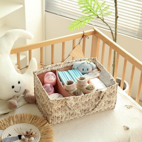 Diaper Caddy Organizer,Cute Floral Nursery Storage Basket,Soft Portable Changing Table Car Caddy Organizer Gift (Floral