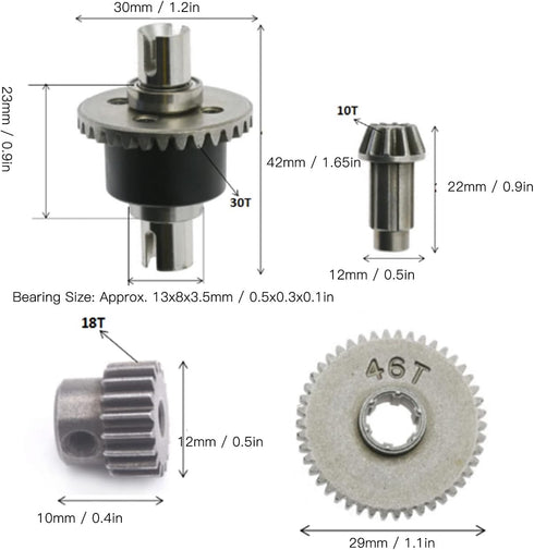 RC Car Motor Gear Kit, Differential Drive Assembly for 16101 16102 16103 16201pro 1/16 RC Car