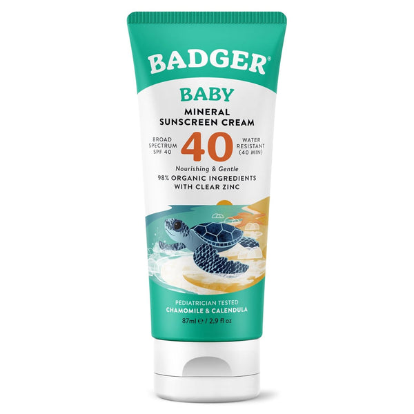 Badger Mineral Baby Sunscreen Cream SPF 40, 98% Organic Toddler Sunscreen with