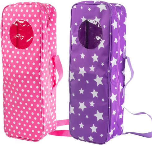 Doll Storage Carrying Case - 2 Pack Combo for 18" Dolls, Organizer with Clear Window and Carrying Strap