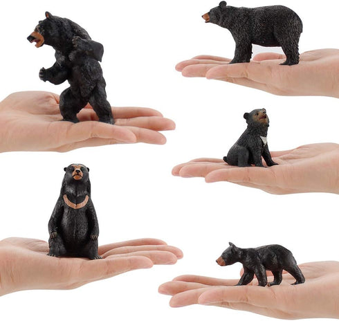 Realistic Wild Life Jungle Animal Figures, Black Bear Family Playset Educational Toys for Kids