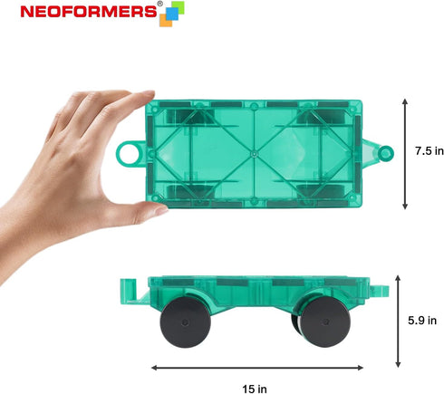 Set 3+ Magnetic Tiles Car Truck Kit Toy with Stronger Magnets, Educational Magnet Cars with Re-Enforced Hitch and Long