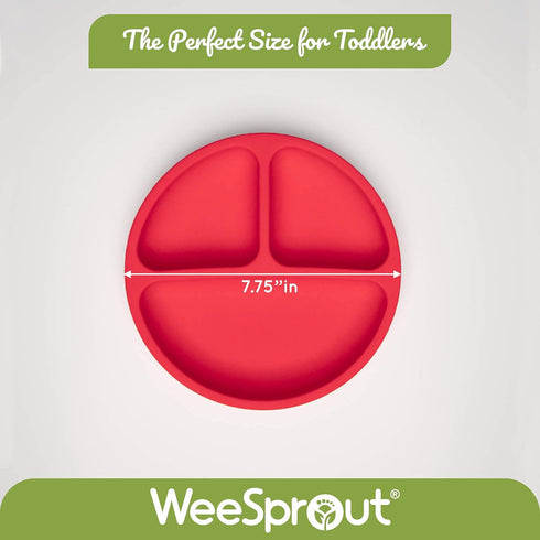 WeeSprout Silicone Plates with Lids for Babies & Toddlers, 3 Pack, Dishwasher & Microwave Safe