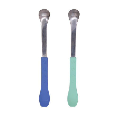 Nuby 2-in-1 Hot Safe Feeding Spoons - (2-Pack) Spoons for Babies 6+ Months - Blue and Aqua