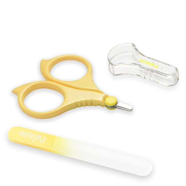 PAFASON Baby Nail Scissors and Glass Nail File Set, Round Tip Safety, Stainless Steel, Ideal Shower Gift for Infants