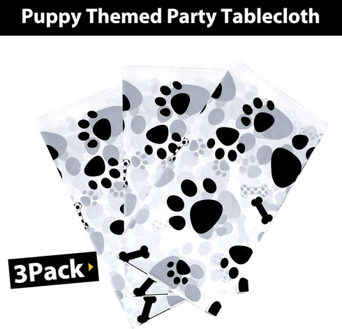 3 Pack Puppy Dog Paw Print Plastic Tablecloth, Large Disposable Rectangle Cover for Pet Birthday Party