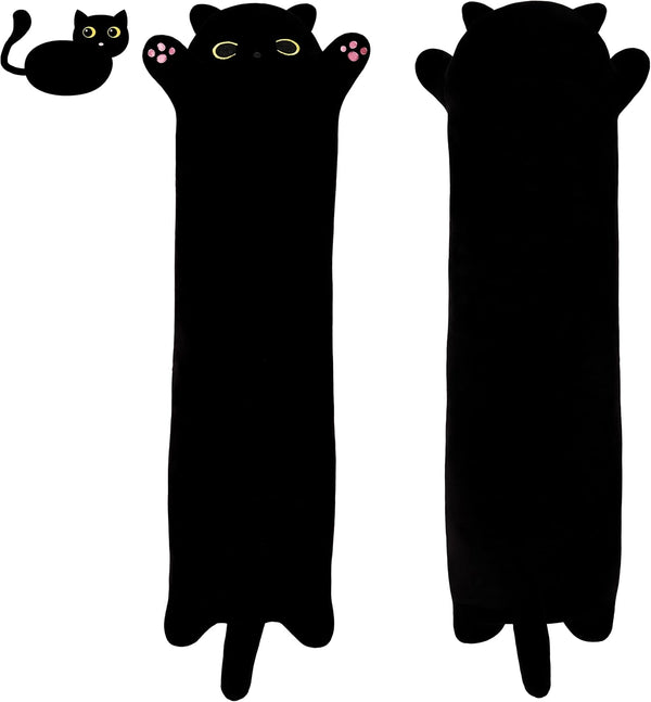 Black Cat Plush Toy, Soft Long Cat Pillow Plushies Doll, Stuffed Animal Body Pillow, 70cm/27.5inch