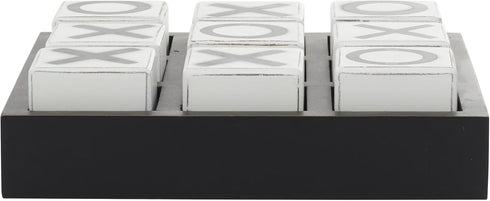 Deco 79 Black Wood Tic Tac Toe Game Set with White Block Pieces, 14" x 14" x 4"