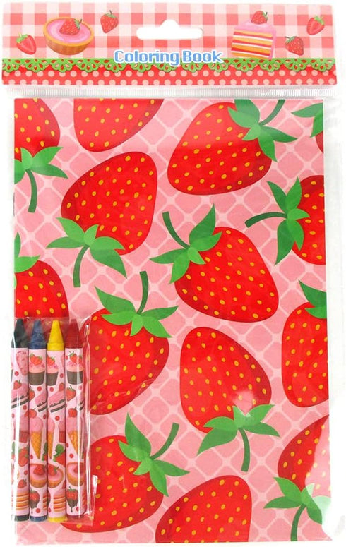 Set 12 48 TINYMILLS Strawberry Coloring Book with Coloring Books and Crayons Strawberry Birthday Party Supplies Favor