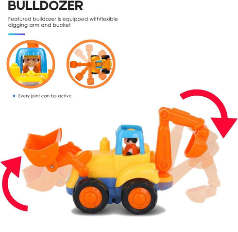 Friction Powered Cars Push and Go Trucks, Construction Vehicles Toy Set for Baby Toddlers Infants Boys