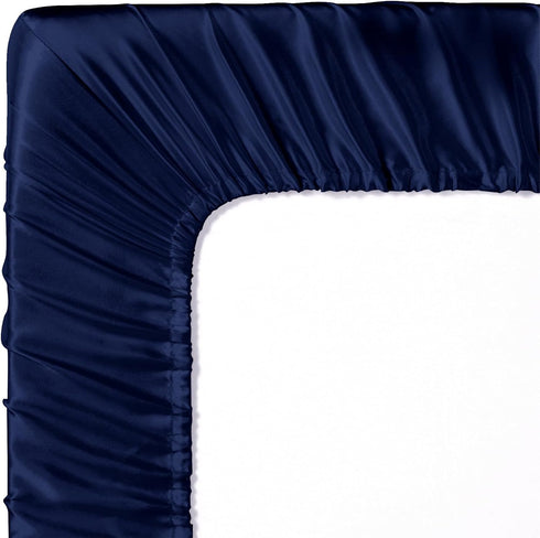 2 Pack, 28 52 8 Inch Entisn Satin Crib Sheets x x Soft Fitted Crib Mattress Sheets for Baby Boys, Navy Blue Nursery