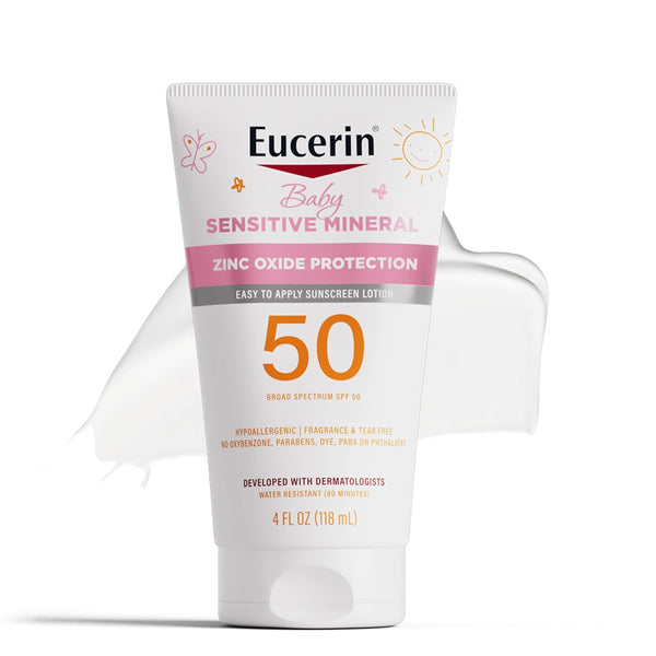 Eucerin Sun Sensitive Mineral Baby Sunscreen, SPF 50 - 4 fl. oz Tube with Zinc Oxide Protection
