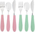 Elk and Friends Kids Silverware with Silicone Handle, Childrens Safe Flatware, Spoon + Fork + Knife Set, 6 Pieces, 4