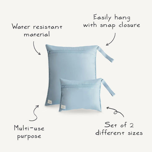 Set 2 mushie Water Resistant Wet Bags | Large & Small Reusable Storage Bag for Baby Items and Travel | Zippered Pockets
