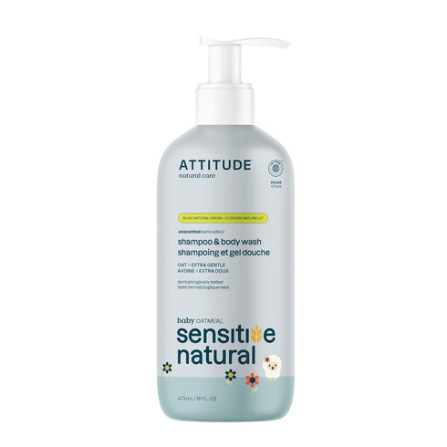 ATTITUDE 2-in-1 Shampoo & Body Wash for Baby, EWG Verified, Unscented, 16 fl oz