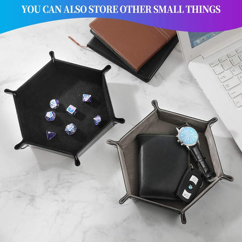 2 Pcs Portable Folding Dice Rolling Tray Set for RPG DND Table Games, PU Leather and Velvet Holder
