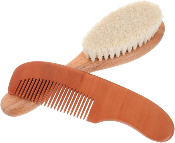 1set Wooden Hair Care Natural Wool Brush and Comb Gentle Hair Care