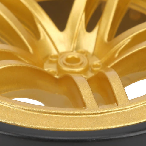 RC Car Drift Tires, 4PCS 6 Spoke Plastic Wheel Rims with Rubber Tires for 1/10 RC Drift Car (Golden)