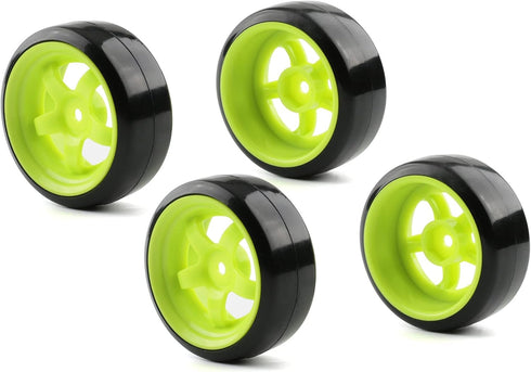4pcs 1/10 RC Drift Tires 26mm Smooth Hard Plastic Tyre Fluorescent Green 12mm Hex Wheel Rim for On Road Drifting Cars Tamiya HPI MST HSP 3RACING Redcat EPX Exceed RC by Rchobbytop