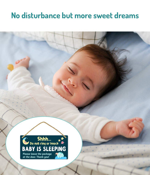 Funplus Baby Sleeping Sign for Front Door - Do Not Knock or Ring - 10 x5 PVC Plastic Hanging Sign