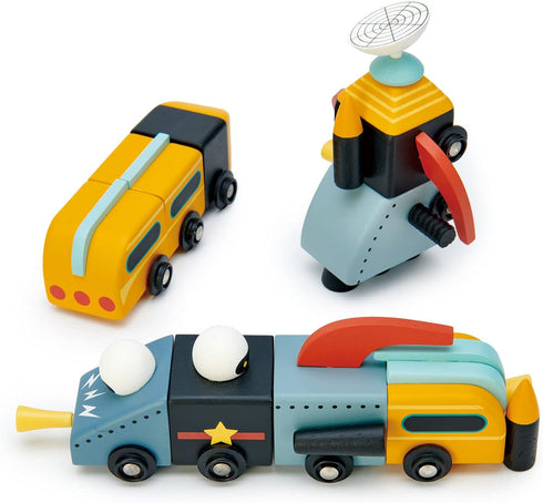 Tender Leaf Toys Space Race - Mix and Match Space Themed Vehicles Toy Set for Kids 3+ - Creative Pretend Play