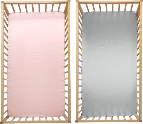 SiinvdaBZX 2 Pcs Satin Mini Crib Sheets, 38 x 24In, Silky Soft Mini Portable Crib Sheets with 5In Deep Pocket