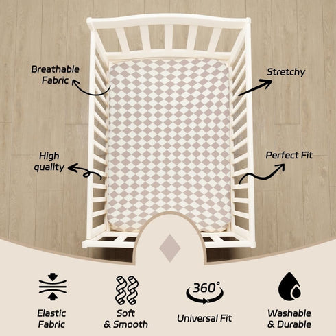 FIGEPO Pack Set Fitted Baby Neutral N Play Sheets Mini Crib Sheets Bear and Buffalo Check Plaid Breathable Unisex Baby