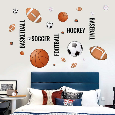 Supzone Sport Balls Wall Stickers Boys Wall Decals for Basketball Soccer Baseball Football Hockey Playroom Decor