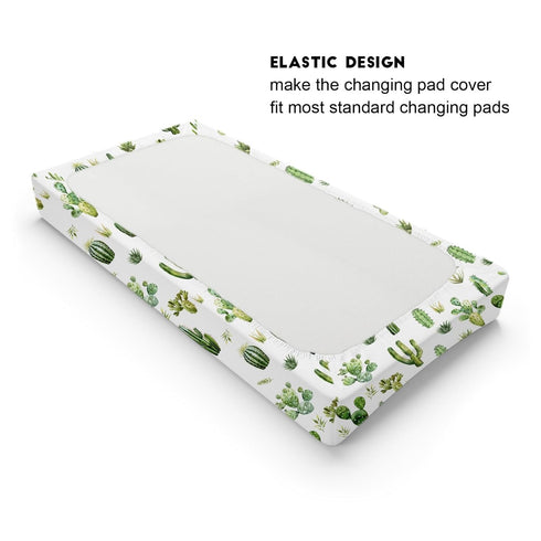 Watercolor Green Cactus Changing Pad Covers, Soft Breathable Fitted Baby Diaper Changing Table Mats 32''x16'' for Boys