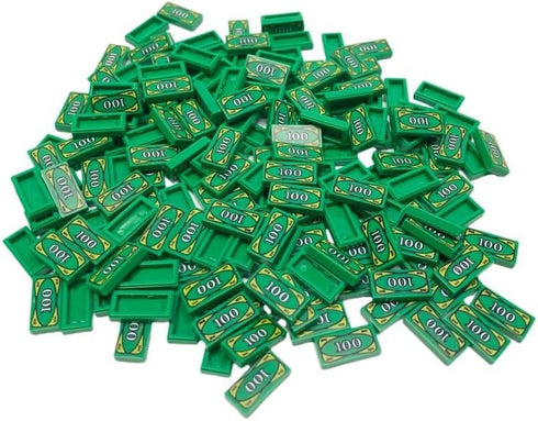 50 1x2 100 (50 Pcs Tiles with Dollar Bill Money Print Green, Bulk Tile Money Accessories for Building, Compatible
