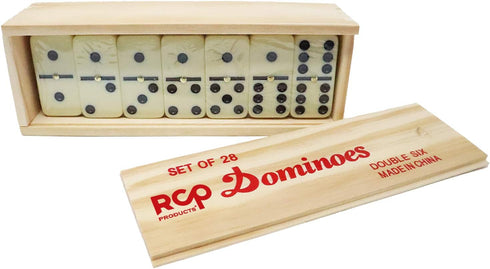 Dominoes Double 6 Tiles in Wooden Box, 28 Pieces Classic Board Game with Spinner