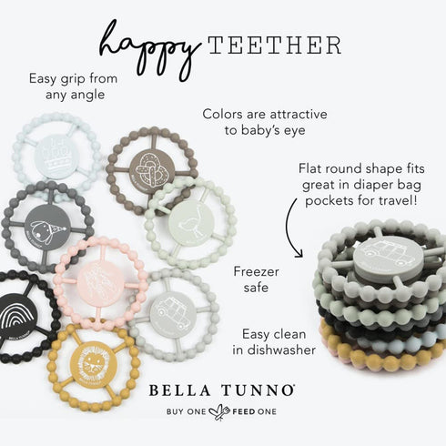 Bella Tunno Happy Teether for Girls – Soft & Easy Grip Baby Girl Teether Toy, Non-Toxic Silicone Ring to Soothe Gums