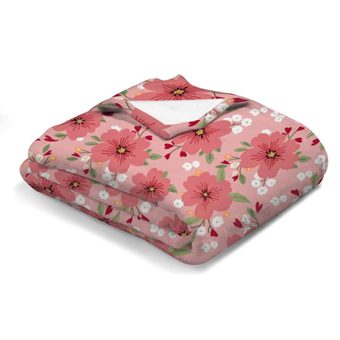 Love Blooms Baby Blankets for Girl Boy Red Heart Blossoms Swaddle Blanket Spring Floral Receiving Blankets Soft Flannel