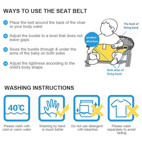 Lychee Harness Seat for High Chair Baby Feeding Safety Seat with Strap, Toddler Booster Harness Belt Portable Dining