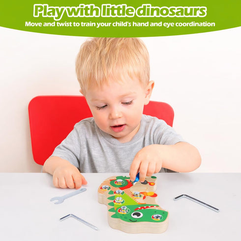 8 2 3 4 5, Liangding Montessori Screw Board Toy Dinosaur for Kids, Wooden Fine Motor Skills Busy Board with Screws