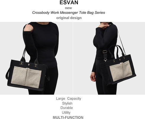 ESVAN Women's Multi-Functional Tote Bag - Stylish Crossbody for Work & Travel
