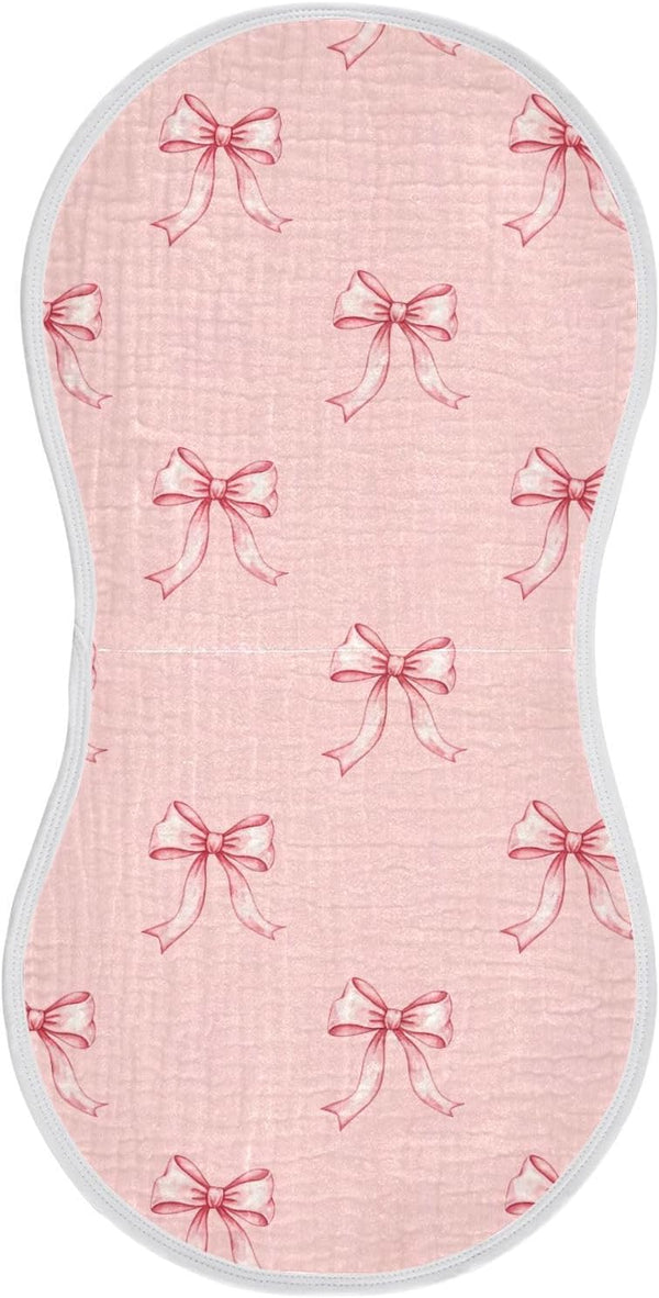 Qinllo 1 Pack Muslin Burp Cloths Pink Ribbon Bow Cotton Baby Burp Cloths