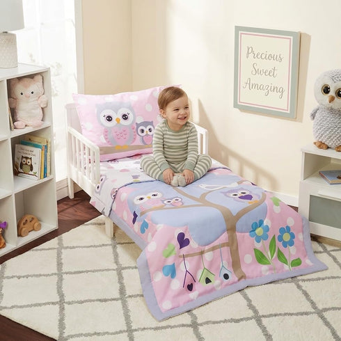 EVERYDAY KIDS 4 Piece Toddler Bedding Set - Owls - Soft 100%