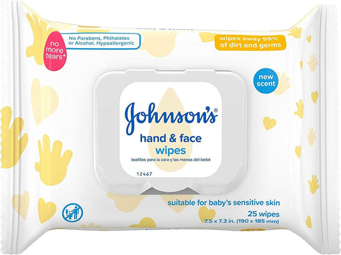 Johnson's Hand & Face Baby Wipes, 25 Count, Pack of 6