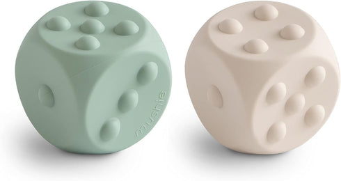 mushie Silicone Dice Press Toy, Baby Sensory Play for 10+ Months (Cambridge Blue/Shifting Sand)