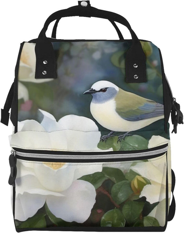FHEDVBN Gardenia Flowers Birds Diaper Bag Backpack for Women Multifunction Waterproof Mummy Backpacks