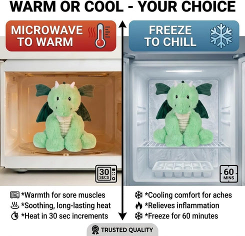 Cozy Daniel Dragon - Microwavable & Weighted Plush Stuffed Animal - Heated Plushie for Warmth - Cute, Soft, Toy