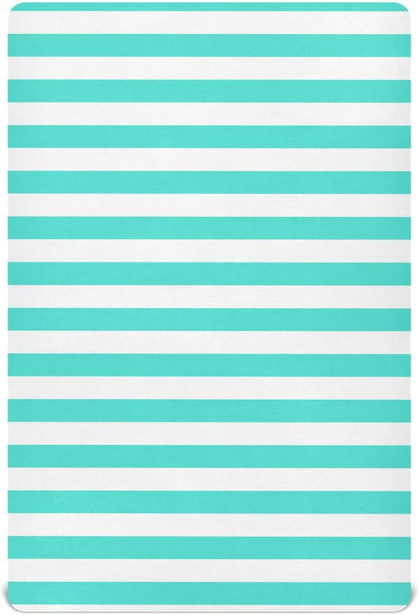Pigsaly Crib Sheets Turquoise White Stripe Baby Sheet for Standard Crib Mattress Boys
