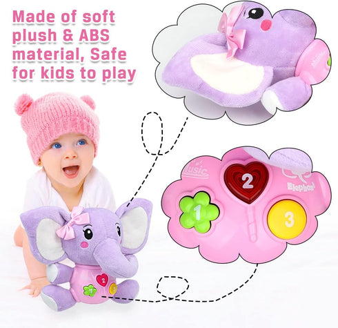 Aitbay Plush Elephant Music Baby Toys for 0-12 Months - Light Up Stuffed Animal for Boys & Girls (Purple)