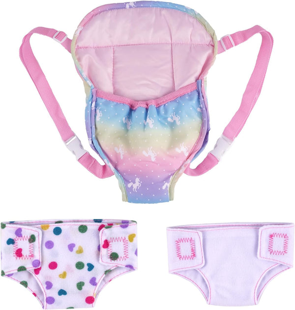 BABESIDE Baby Doll Carrier Accessories with 2Pcs Diapers for 12-18 Inch Dolls, Adjustable Straps