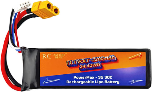 RC Battery Depot 11.1V 2200mAh 3S 30C XT60 Plug RC Lithium-Polymer (LiPo) Battery for RC