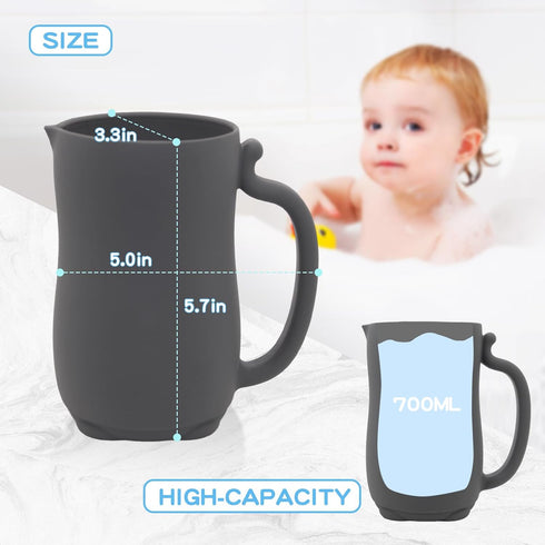 mandoo Baby Bath Rinse Cup - Food Grade Silicone - Shampoo & Body Washing Rinser Cup for Kids with Easy Grip Handle