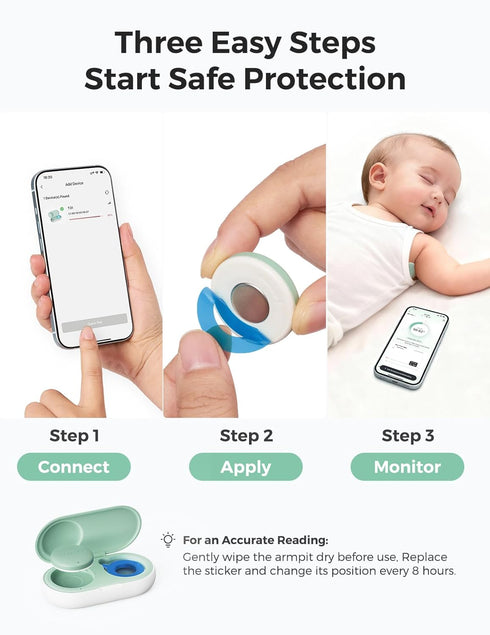 Momcozy 3M Wearable Digital Thermometer for Baby, Medical-Grade Accurate Smart Thermometer, Instant Reads, APP