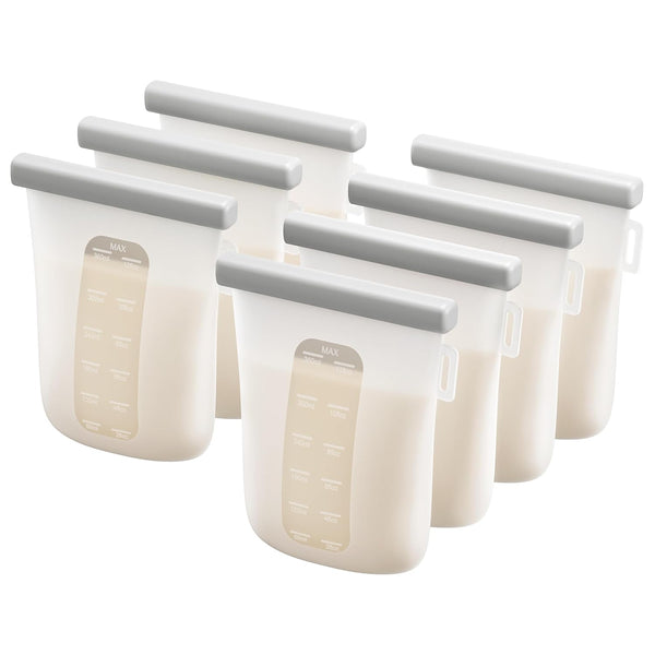 Nuliie 7 Pcs Reusable Silicone Breastmilk Storage Bags, 12oz/360ml Double Leak-Proof Breastmilk